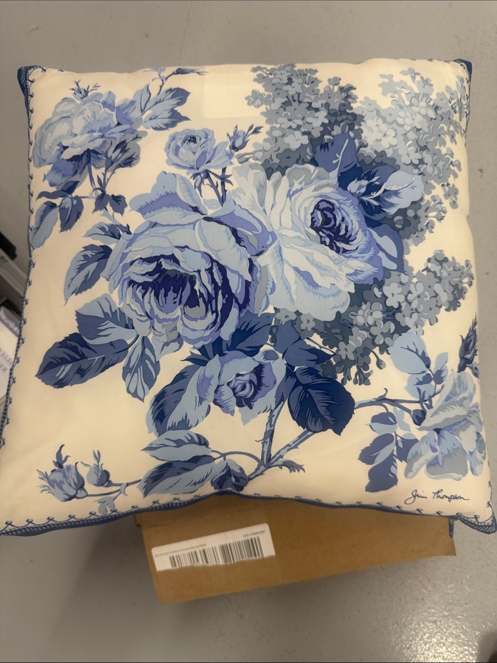 Jim Thompson Blue Floral Rose Accent Pillow -